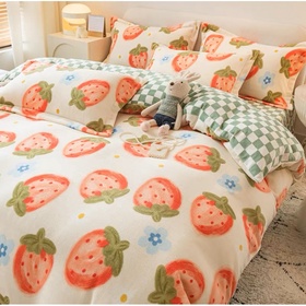 牛奶绒三件套 1.2m 床单款 草莓油画